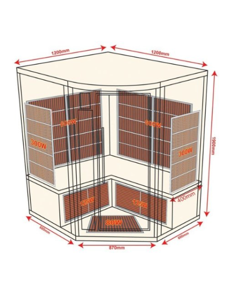 Sauna infrarosso BBS-Apollo 3-4 posti con diffusore al carbonio 2430 watt