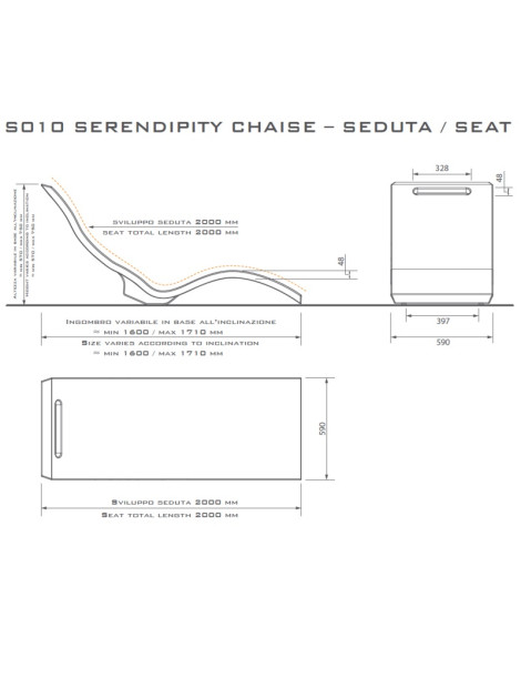 Sdraio Riscaldata CHAISE LONGE S010/80 Serendipity Lettino da interno diversi colori