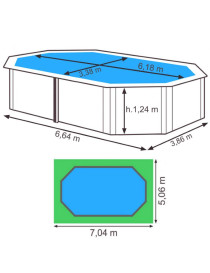 Piscina fuori terra ovale in composito GRE 664x386x124 cm 33 m3 con filtro a sabbia e scaletta cod.KPCOV66