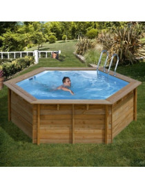 Piscina fuori terra Vanille in legno GRE esagonale 412x412x119cm 8,7m3 cod. 790083