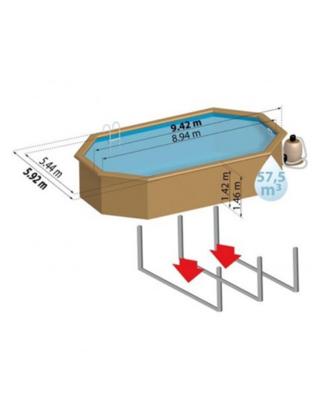 Piscina fuori terra Avila in legno GRE ovale 942x592x146cm 57,5m3 cod. 790092