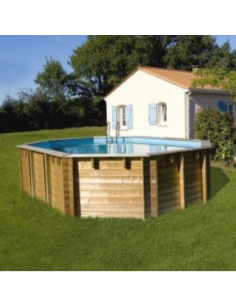 Piscina fuori terra Vermela in legno GRE ovale 672x472x146cm 31m3 cod. 790090