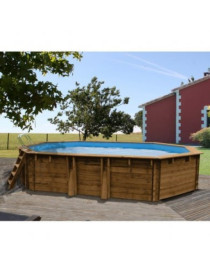 Piscina fuori terra Safran in legno GRE ovale 637x412x133cm 23m3 cod. 790089