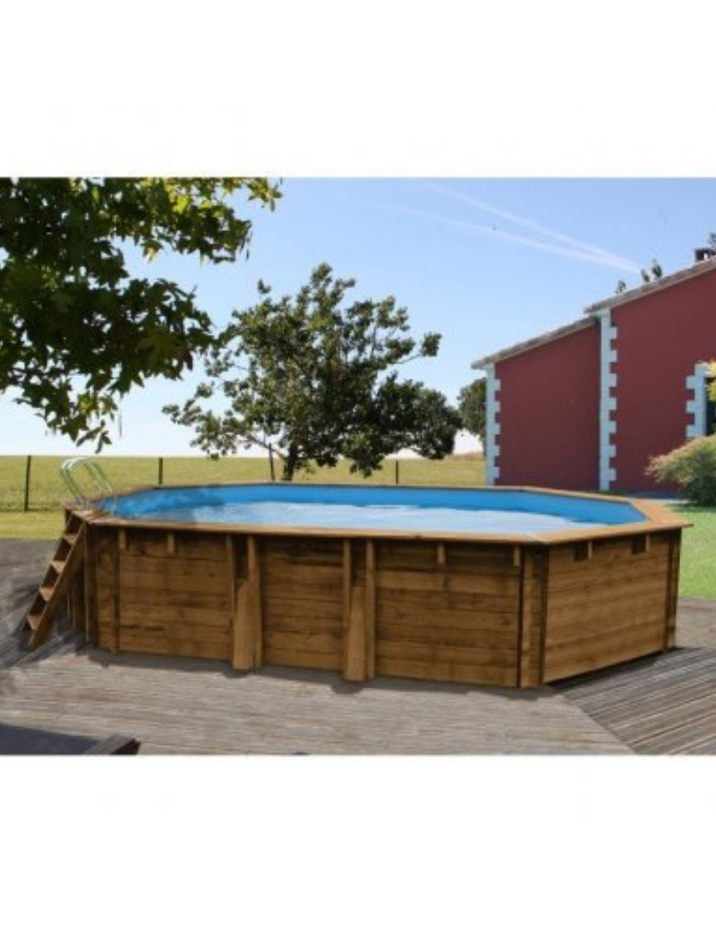 Piscina fuori terra Safran in legno GRE ovale 637x412x133cm 23m3 cod. 790089