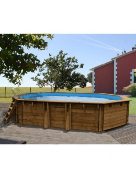 Piscina fuori terra Safran in legno GRE ovale 637x412x133cm 23m3 cod. 790089