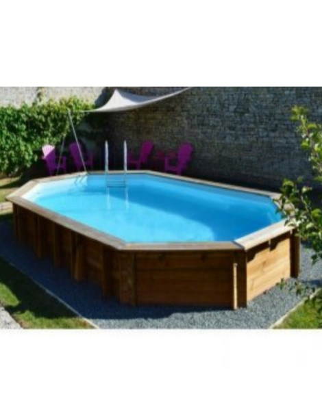 Piscina fuori terra Safran in legno GRE ovale 637x412x133cm 23m3 cod. 790089