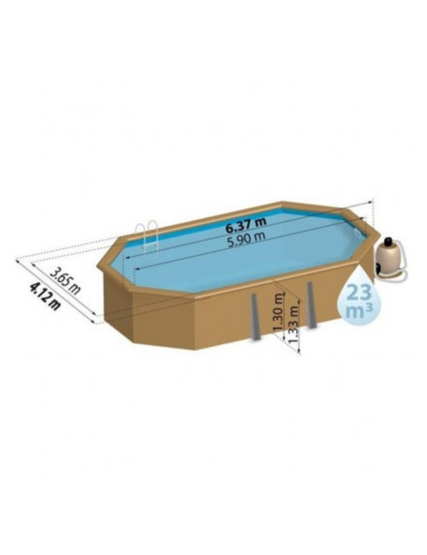 Piscina fuori terra Safran in legno GRE ovale 637x412x133cm 23m3 cod. 790089