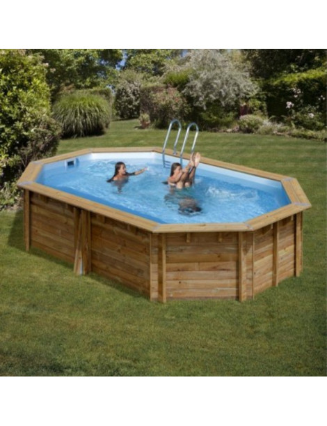 Piscina fuori terra Cannelle in legno GRE ovale 551x351x119cm 14,5m3 cod. 790087