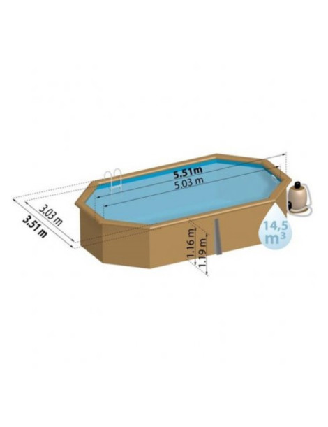 Piscina fuori terra Cannelle in legno GRE ovale 551x351x119cm 14,5m3 cod. 790087