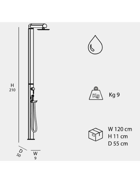 Doccia tradizionale QUICK Q345 in alluminio smontabile con miscelatore e doccetta mobile Arkema