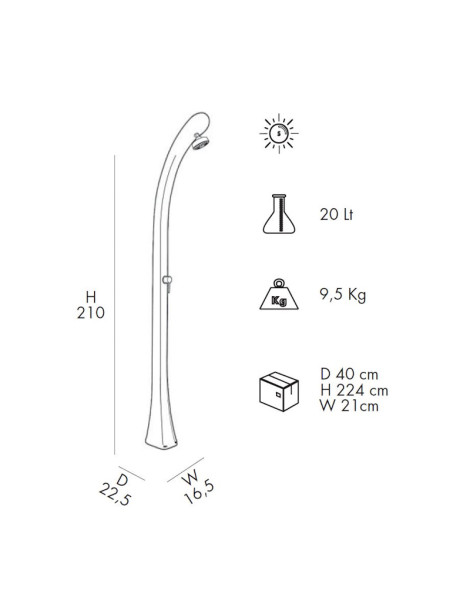 Doccia Solare HAPPY ONE polietilene 20 litri con miscelatore per esterno piscina giardino modello curvo colori vari Arkema