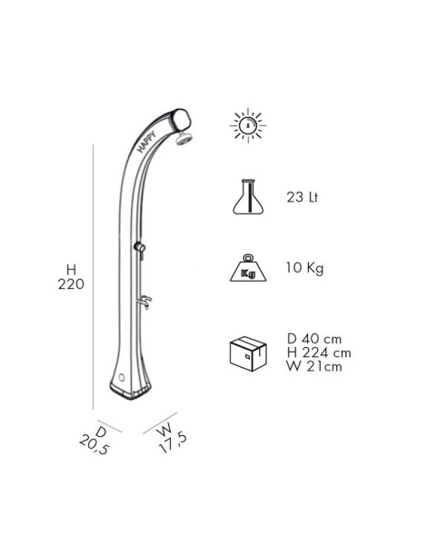 Doccia SOLARE HAPPY H120 - 23 Litri in Resina con Miscelatore e Rubinetto Lavapiedi ARKEMA
