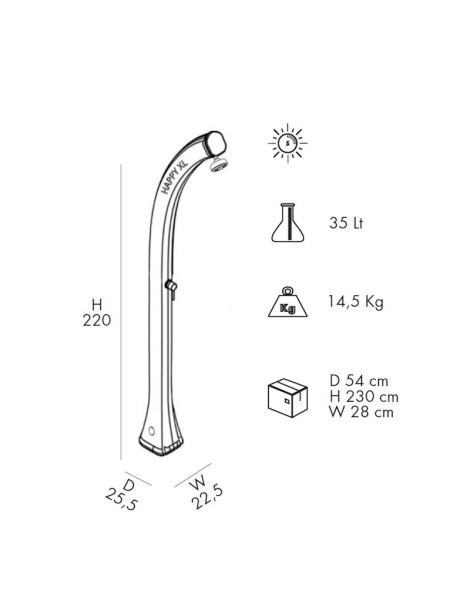 Doccia Solare HAPPY XL polietilene 35 litri acqua calda / fredda 9 colori Arkema Design