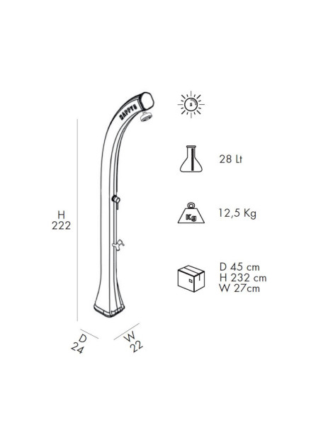 Doccia Solare HAPPY FIVE 28 lt Acqua calda  fredda + lavapiedi Polietilene 8 colori