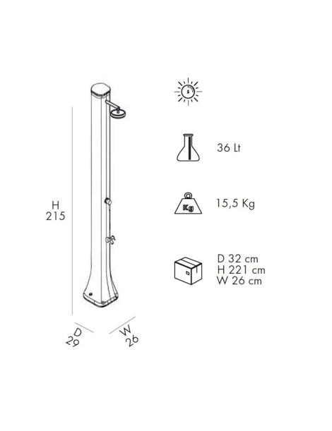 Doccia Solare BIG HAPPY FIVE 40 litri F620 con lavapiedi Giardino Arkema vari colori