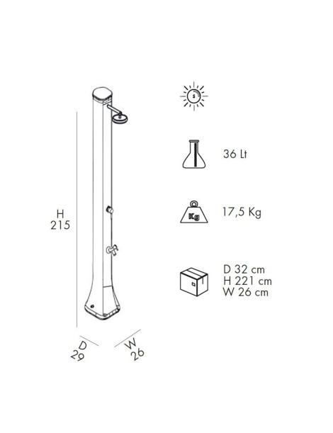 Doccia Solare BIG HAPPY FIVE 36 litri Antracite con banda Inox F620-90 con lavapiedi Arkema