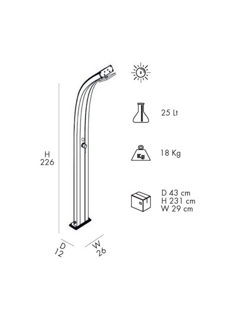 Doccia Solare SPRING A100 Alluminio 25 litri con miscelatore per esterno piscina giardino  Arkema