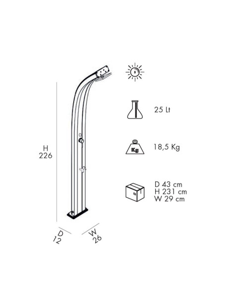 Doccia Solare SPRING Alluminio 25 litri con miscelatore + lavapiedi per esterno piscina giardino  Arkema