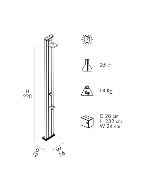 Doccia Solare SPRING S Alluminio 30 litri con miscelatore + lavapiedi esterno piscina giardino Arkema Design