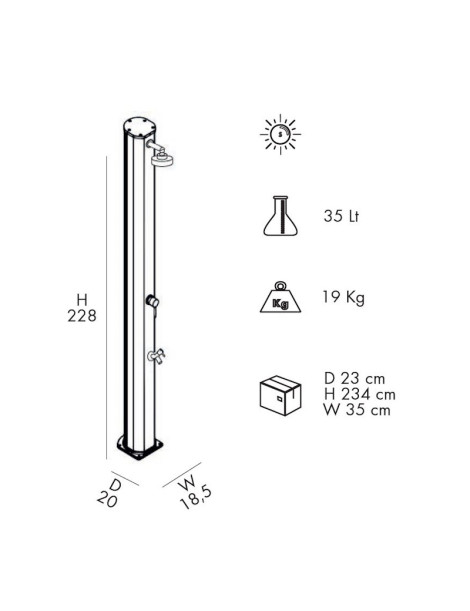 Doccia Solare BIG JOLLY Alluminio 35 litri con miscelatore + lavapiedi per esterno piscina giardino Arkema