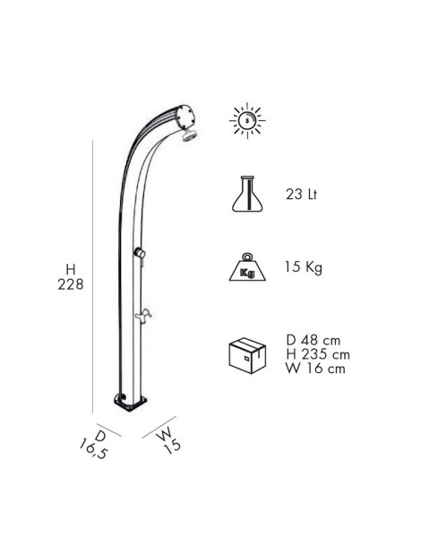 Doccia Solare JOLLY Alluminio 23 litri con miscelatore + rubinetto lavapiedi 8 colori per piscina giardino Arkema Design