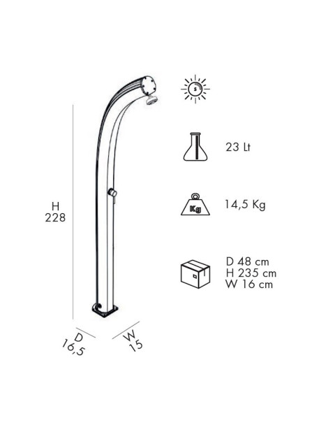 Doccia Solare JOLLY Alluminio 23 litri con miscelatore 9 colori per piscina giardino Arkema Design