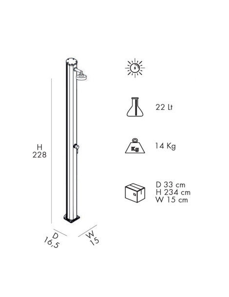 Doccia Solare JOLLY S A600 Alluminio 22 litri con miscelatore  9 colori per piscina giardino Arkema Design