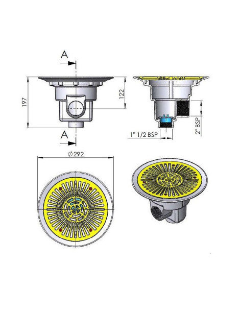 SCARICO DI FONDO Ø 270 mm CON GRIGLIA ABS