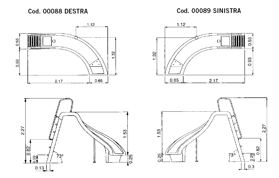 Scivolo per piscina con inclinazione